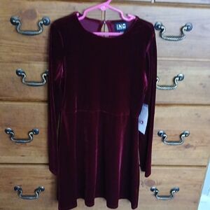 Kids Velvet Dress - Deep Red Size S(7/8)